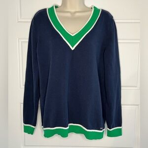 Tommy Hilfiger V Neck Preppy Tenniscore Academia Cotton Knit Sweater Women XL
